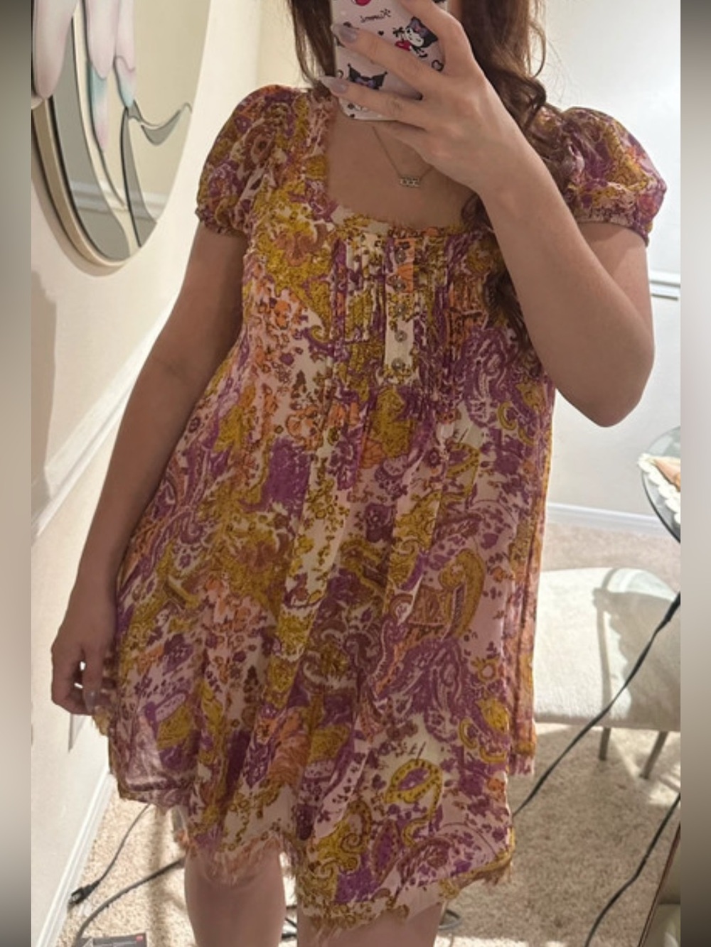 Urban Outfitters Kimichi Blue Pink, Mustard & Purple Paisley Babydoll Dress